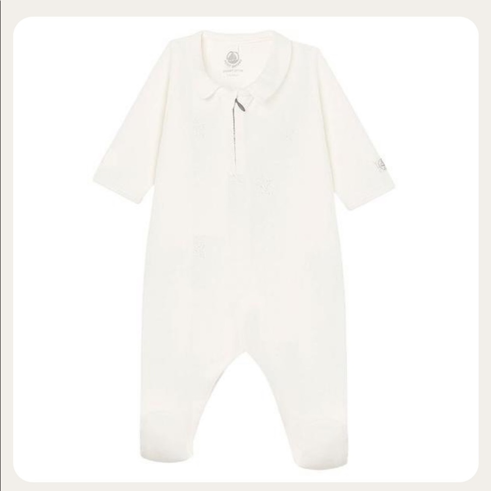Petit Bateau white cotton velour premie newborn baby pajama